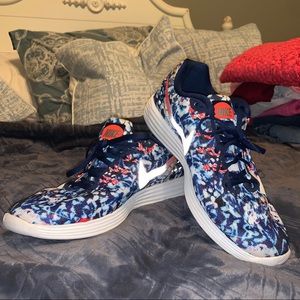 Floral/Tropical blue & orange Nike Lunarlon shoes